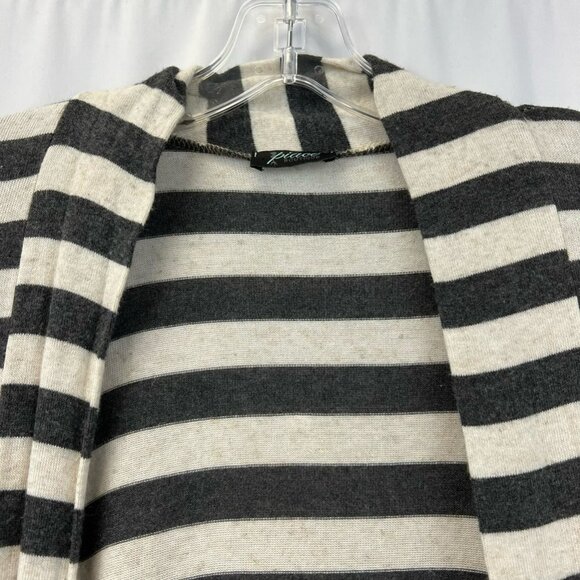 Piacé Boutique Womens Open Cardigan Gray Stripe Long Sleeve Elbow Patch Small - Picture 6 of 11